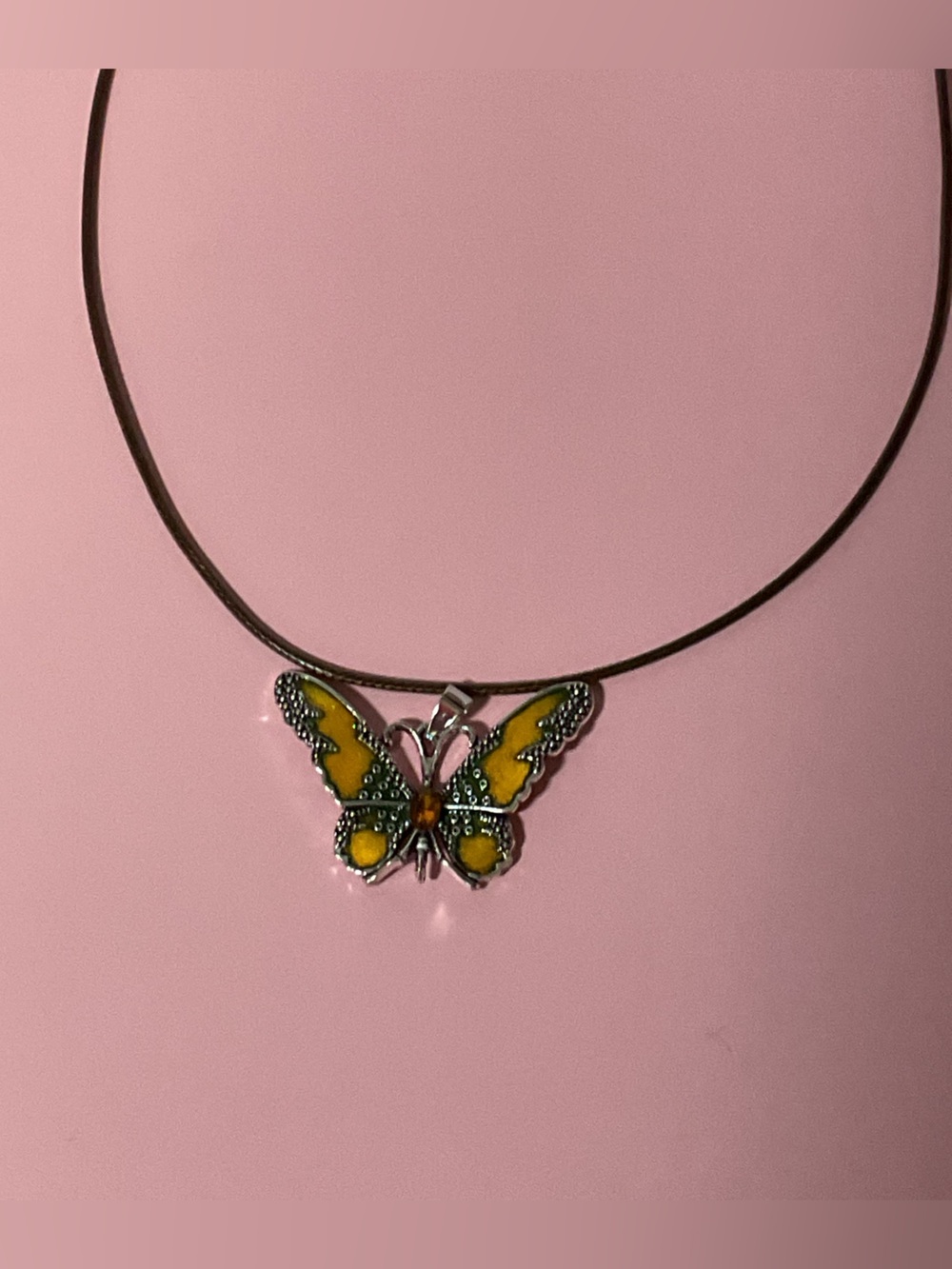 Brown & Orange Butterfly Pendant Necklace - Women Jewelry - Picture 5 of 9